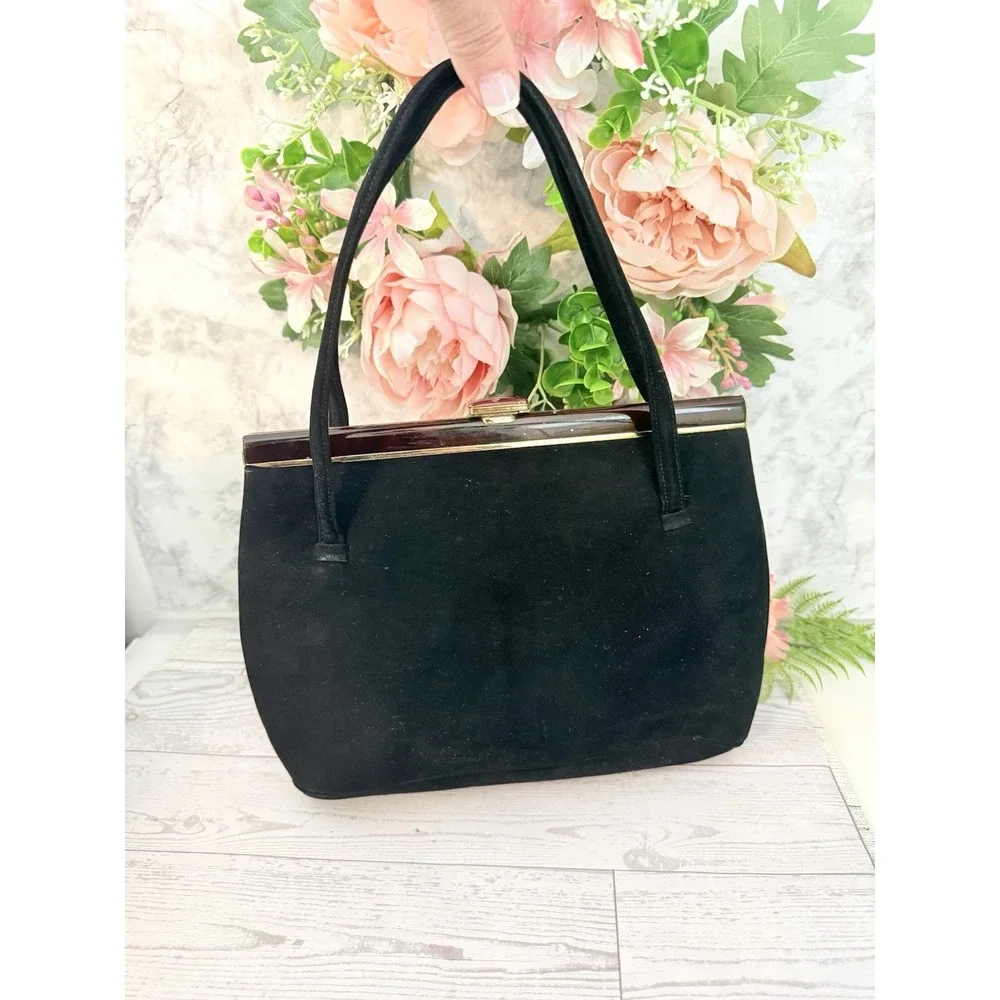 Koret Vintage Black Suede Evening Handbag W Chained Coin Purse & Mirror w Pouch